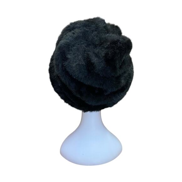 1960s Black Faux Fur Bucket Hat | Vintage Mod Winter Hat | MCM Style